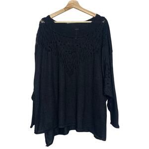 Free People Black Pointelle Ballet Sweater Crochet Knit Pullover Crew Neck Small